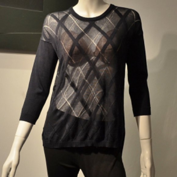 Navy Cotton sheer Argyle Pattern Knit Pullover - Picture 2 of 8